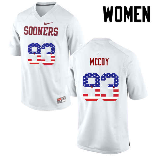 Women Oklahoma Sooners #93 Gerald McCoy College Football USA Flag Fashion Jerseys-White